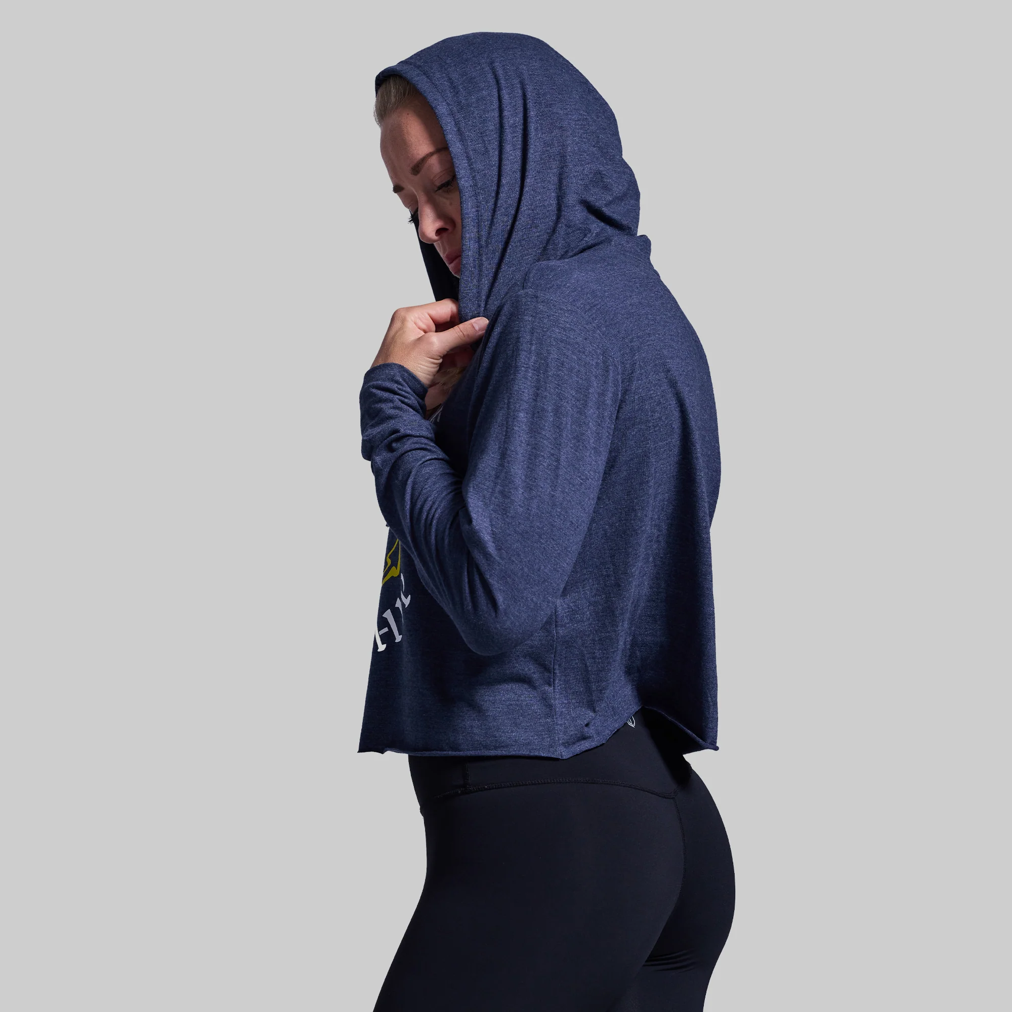 Don't Give Up The Ship Cropped Tee Hoodie (Heather Navy) - Image 4